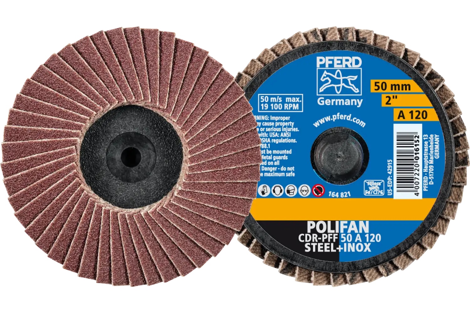 Picture of Pferd Mini Flap Disc, 2" Dia, Type CDR, 120 Grit, Flat, Aluminum oxide